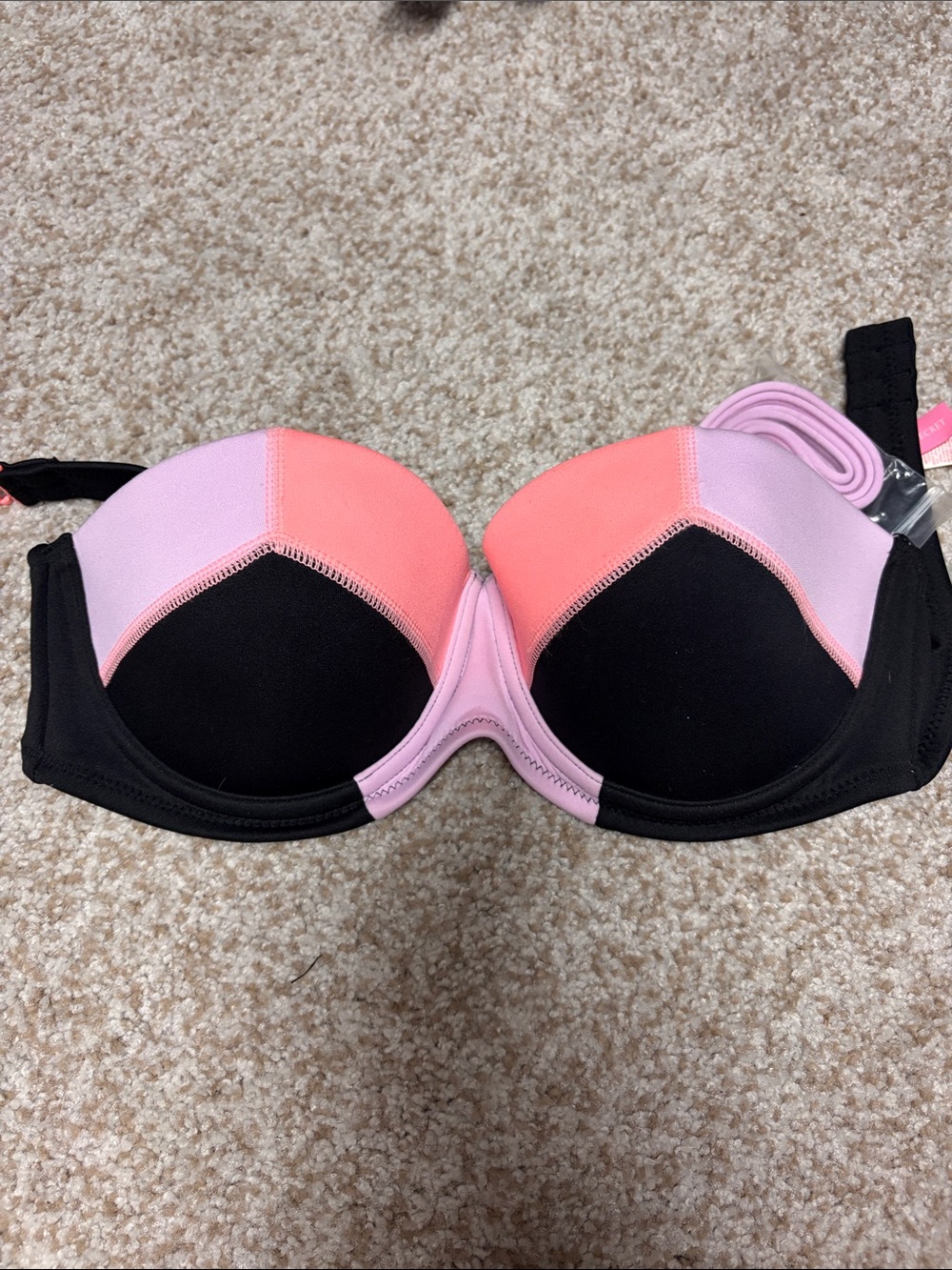 NWT Victoria’s Secret The Flirt Bandeau Bikini Top Straps Purple Black Neon 36C